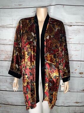 Ruby Rd. Woman NWT 2X Flocked Velvet Open Front Kimono Cardigan Jacket